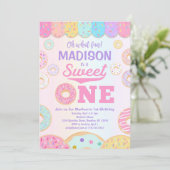 Sweet ONE Regenboog Donut 1e Verjaardag uitnodigin Kaart (Staand voorkant)