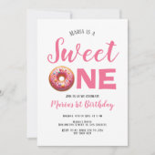 Sweet One Roze Donut 1e Verjaardag uitnodiging (Voorkant)