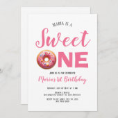 Sweet One Roze Donut 1e Verjaardag uitnodiging (Voorkant / Achterkant)