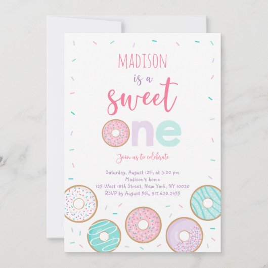 Sweet One Roze Donut Eerste Verjaardag Kaart (Voorkant)