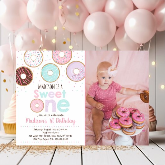 Sweet One Roze Donut Eerste Verjaardag Kaart