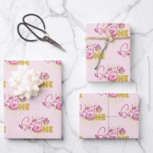 Sweet One Roze Faux Gouden Glitter Desserts Snoepj Inpakpapier Vel