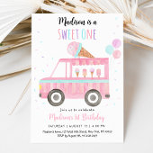 Sweet One Roze Ice Cream Truck Verjaardag Kaart