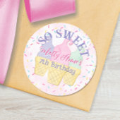 Sweet ONE roze ijs kegel 1e verjaardag meisje Ronde Sticker