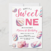 Sweet One Roze Marshmallow 1e Verjaardag Uitnodigi Kaart (Voorkant)