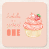 Sweet ONE, roze meisjes eerste verjaardagsfeest Kartonnen Onderzetters (Voorkant)