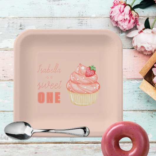 Sweet ONE, roze meisjes eerste verjaardagsfeest Papieren Bordje