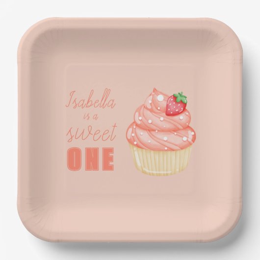 Sweet ONE, roze meisjes eerste verjaardagsfeest Papieren Bordje (Voorkant)