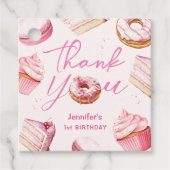 Sweet One Roze Schattige Donuts Meisje 1e Verjaard Bedankjes Labels (Voorkant)