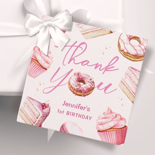 Sweet One Roze Schattige Donuts Meisje 1e Verjaard Bedankjes Labels