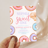 Sweet One Roze Waterverf Donuts 1e Verjaardag Kaart