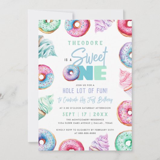 Sweet One Schattige Doughnuts Boy 1e verjaardagsfe Kaart (Voorkant)