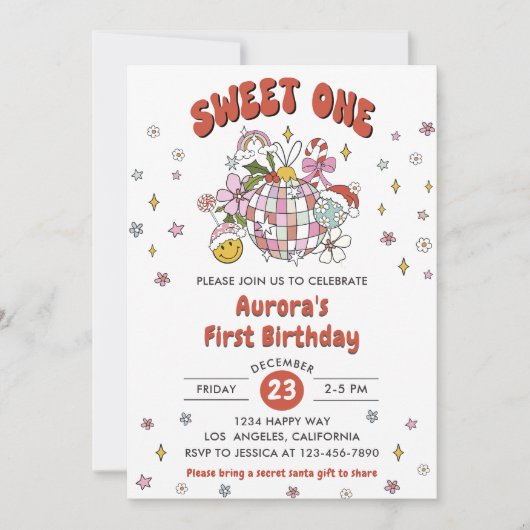 Sweet One Schattige Groovy Ball Verjaardagsfeestje Kaart (Voorkant)