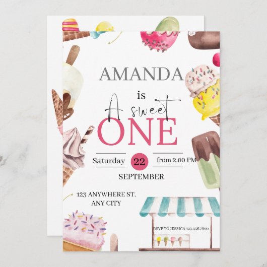 Sweet One Schattigee waterverf 1e verjaardag Kaart (Voorkant / Achterkant)