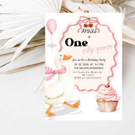 Sweet ONE Silly Goose Baby Girl 1st Birthday Party Kaart