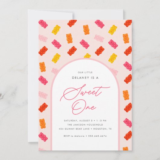 Sweet One Snoep Gummy Beer Meisjes 1e Verjaardag Kaart (Voorkant)