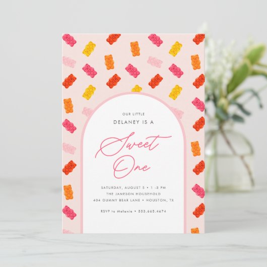 Sweet One Snoep Gummy Beer Meisjes 1e Verjaardag Kaart (Staand voorkant)