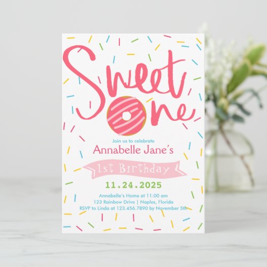 Sweet One Sprinkles Birthday Party Kaart (Staand voorkant)