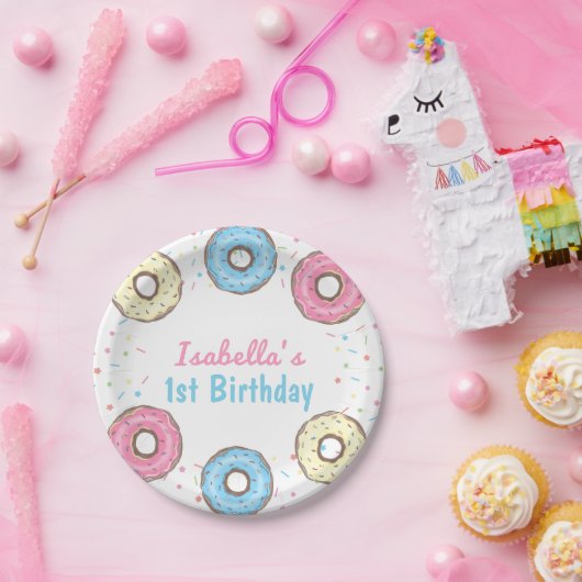 Sweet One Sprinkles Donut 1st Birthday Papieren Bordje (Feest)