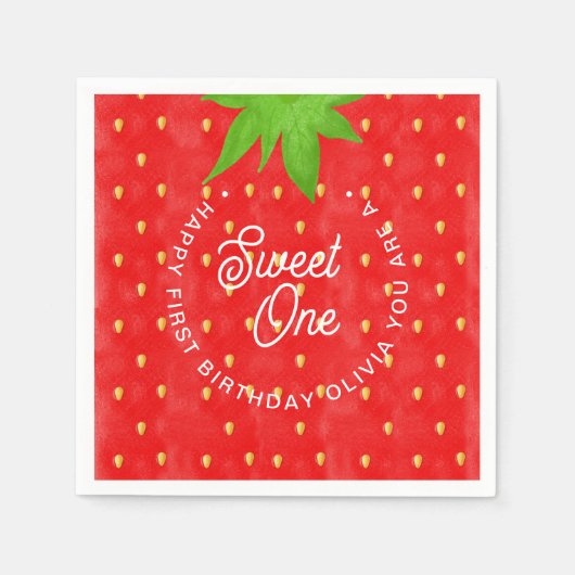 Sweet One Strawberry Birthday Paper Servet (Voorkant)