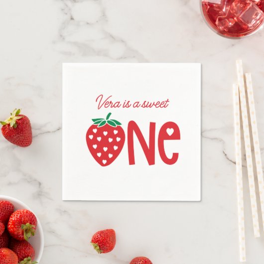 Sweet One Strawberry Theme First Birthday Paper Servet (Insitu)