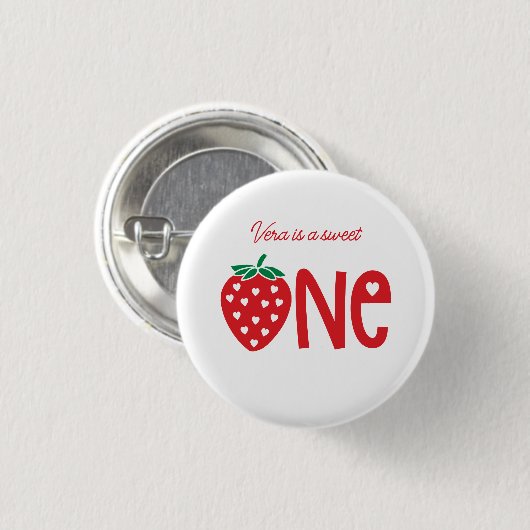 Sweet One Strawberry Theme First Birthday Ronde Button 3,2 Cm (Voorkant /achterkant)