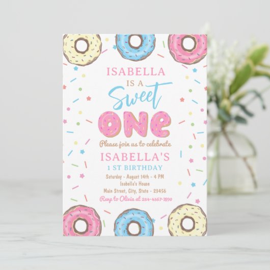 Sweet One strooit Donut 1e verjaardagsfeestje Kaart (Staand voorkant)