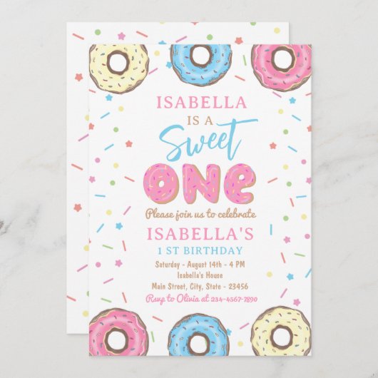 Sweet One strooit Donut 1e verjaardagsfeestje Kaart (Voorkant / Achterkant)