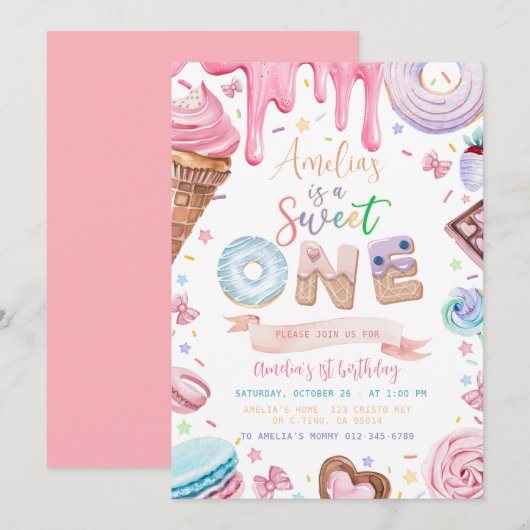 Sweet one Sweets Dessert Donut Snoep Verjaardag Kaart (Voorkant / Achterkant)