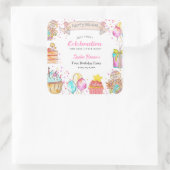 Sweet One Theme girl's 1st Birthday Pink Vierkante Sticker (Tas)