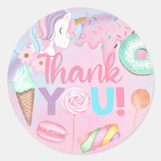 Sweet One Unicorn meisje verjaardag dank u sticker (Voorkant)