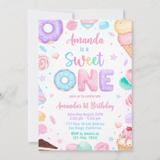 Sweet One Verjaardag Uitnodiging, 1e Verjaardag Me Kaart (Voorkant)