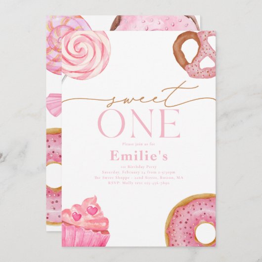 Sweet One verjaardagsfeestje uitnodigingen (Voorkant / Achterkant)