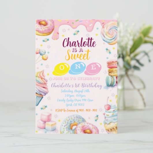 Sweet One verjaardagsuitnodiging Kaart (Staand voorkant)