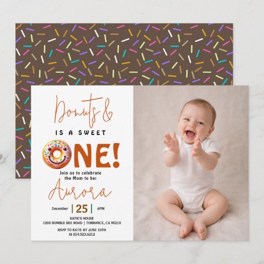  Sweet One watercolor donut 1st birthday Kaart (Voorkant / Achterkant)