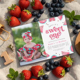 Sweet One Watermelon Girls Photo 1st Birthday Kaart