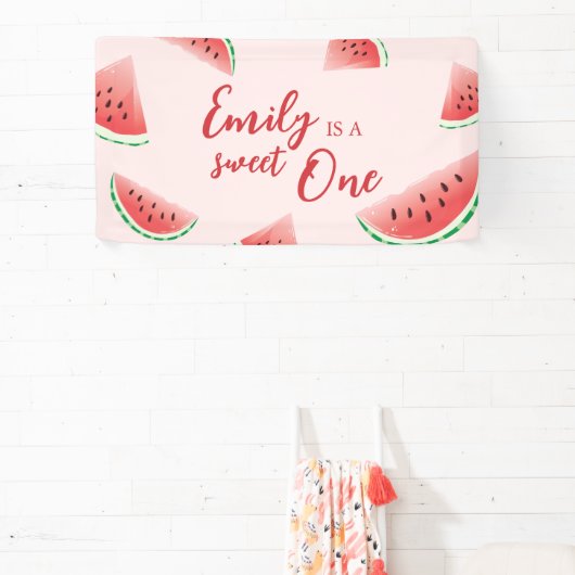Sweet One Watermelon Verjaardagsbanner Spandoek (Insitu)