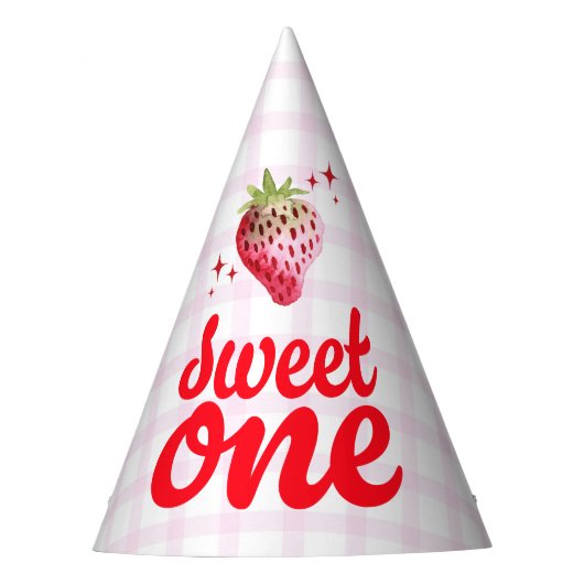 Sweet One Waterverf Aardbei eerste verjaardag Feesthoedjes (Voorkant)
