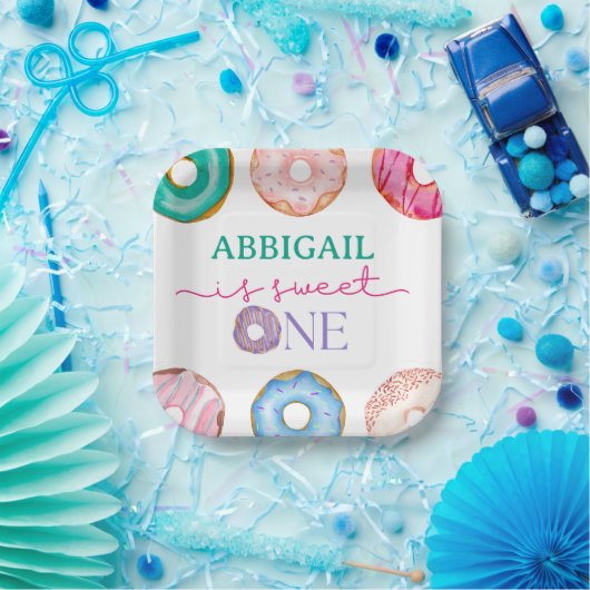 Sweet One waterverf donuts 1e verjaardag Papieren Bordje (Feest)