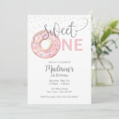 Sweet One Waterverf Girl's 1e Invitation Kaart (Staand voorkant)