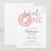 Sweet One Waterverf Girl's 1e Invitation Kaart (Voorkant / Achterkant)
