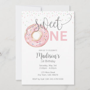 Sweet One Waterverf Girl's 1e Invitation Kaart