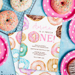 Sweet One waterverf schattige donuts 1 verjaardag Kaart<br><div class="desc">Klaar om wat zoetigheid te bespuiten naar je kleine dag? Onze pastelse waterverf schattige donuties zijn de perfecte ijsjes op de taart! Laten we de eerste van vele heerlijke jaren vieren die er komen. Met schattige donuts in chocolade, roze, sproinkles, geglazuurd, donut afgesneden van 1. Ze is een lief ding!...</div>