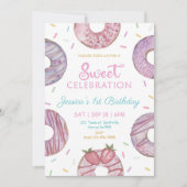 Sweet One waterverf schattige donuts 1 verjaardag Kaart (Voorkant)