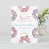 Sweet One waterverf schattige donuts 1 verjaardag Kaart (Staand voorkant)