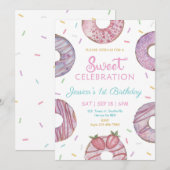 Sweet One waterverf schattige donuts 1 verjaardag Kaart (Voorkant / Achterkant)