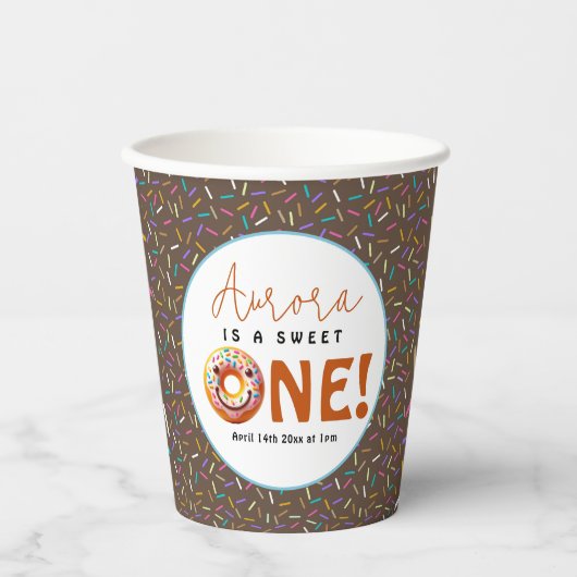 Sweet One waterverf schattige donuts 1 verjaardag Papieren Bekers (Voorkant)