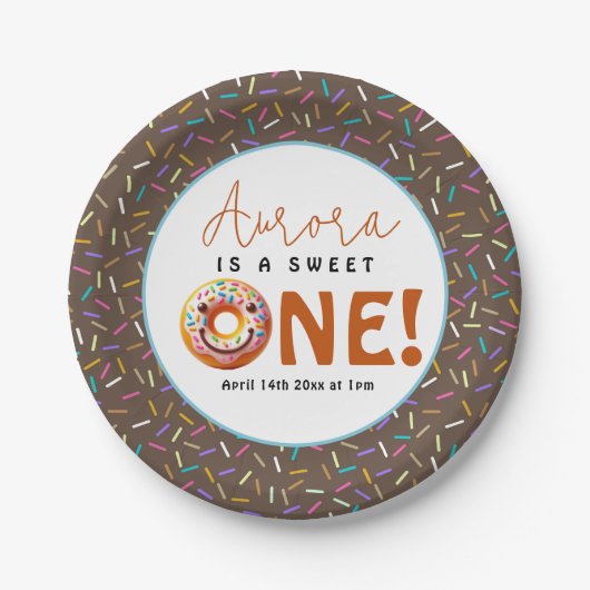 Sweet One waterverf schattige donuts 1 verjaardag Papieren Bordje (Voorkant)