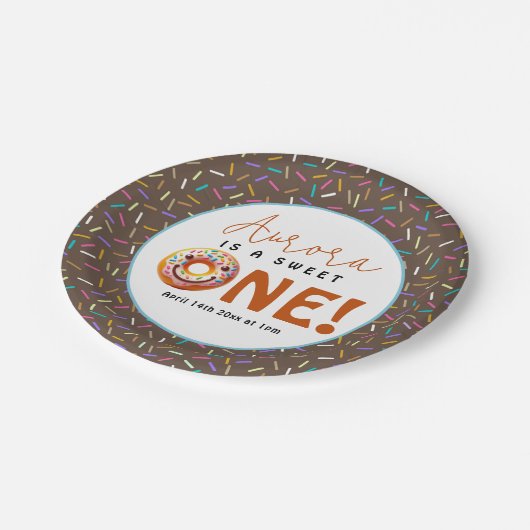 Sweet One waterverf schattige donuts 1 verjaardag Papieren Bordje (Gekanteld)