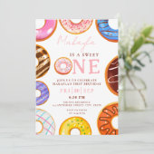 Sweet One waterverf schattige donuts 1e chique ver Kaart (Staand voorkant)